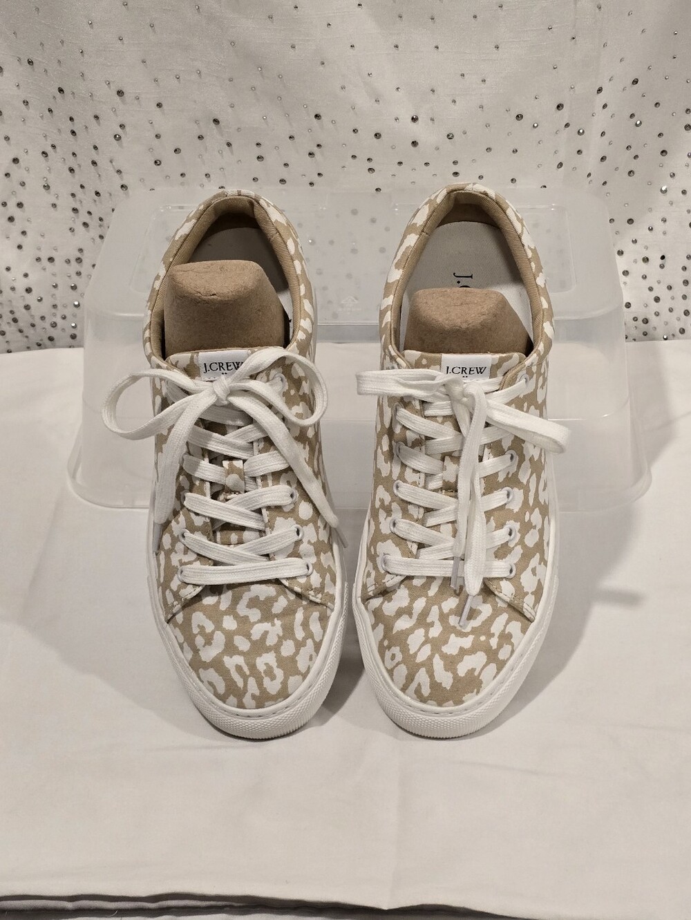 J. Crew Beige and White Leopard-Print Low-Top Sneakers